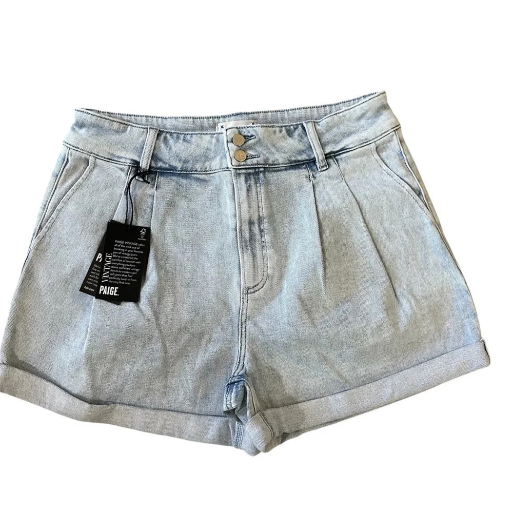 Paige Beth Short Sherry Women’s High Waisted Light Wash Pleated Denim Sz 31 NWT